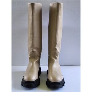 Pretty Little Thing Platform Chunky Sole Calf High Tan Boots Size 8 S0025
